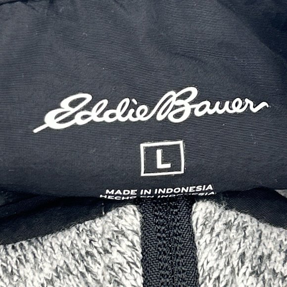 Eddie Bauer‎ Sweater Men's L Heather Pirate Black 1/4 Zip Pullover Fleece Pocket - Picture 3 of 11